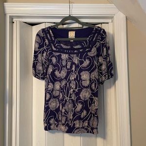 Anthropologie Ric Rac Purple & White Floral Top